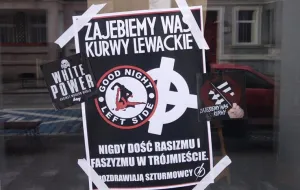 Celtyckie krzyże i groźby na witrynach barów w Gdańsku