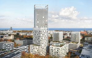 120-metrowa wieża mieszkaniowa obok węzła Franciszki Cegielskiej w Gdyni
