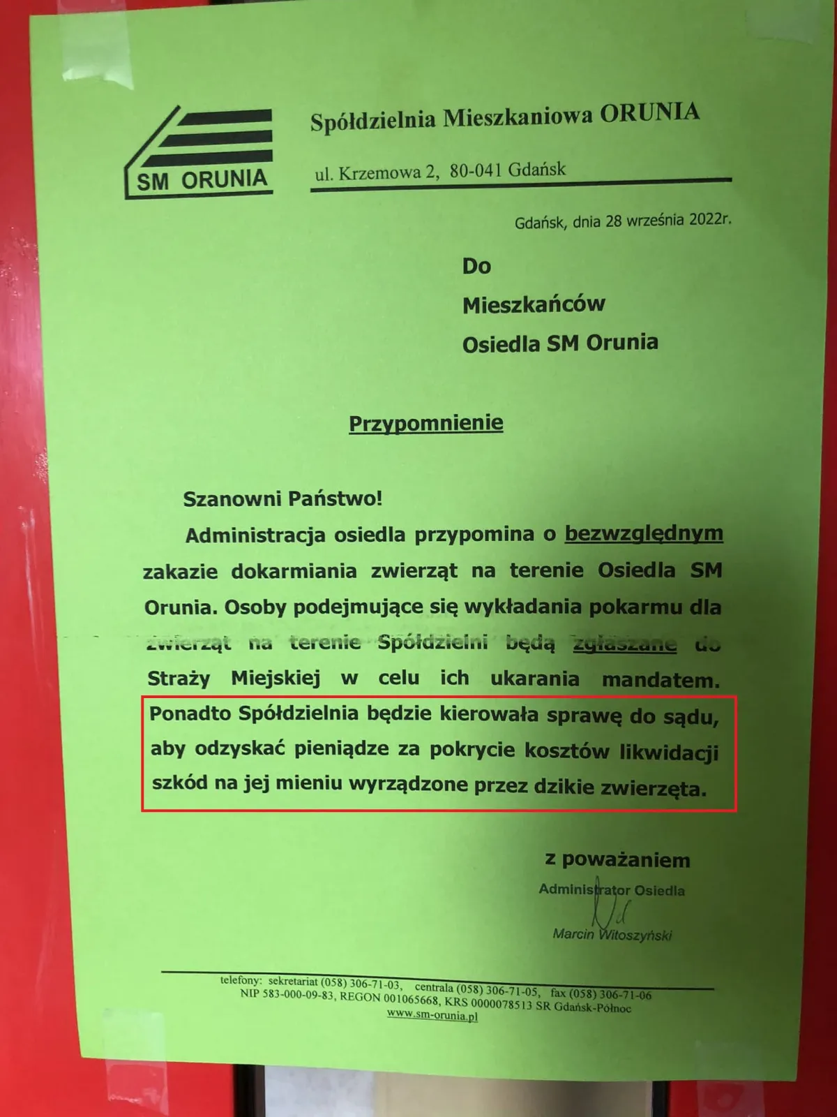 Spółdzielnia Grozi Sądem Za Dokarmianie Zwierząt Prezes Przepraszam Za Wydźwięk Pisma 8387