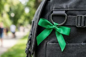 Zielona wstążka przy plecaku lub torebce. Co oznacza ten symbol?