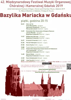 42. Międzynarodowy Festiwal Muzyki Organowej, Chóralnej i Kameralnej Gdańsk 2019