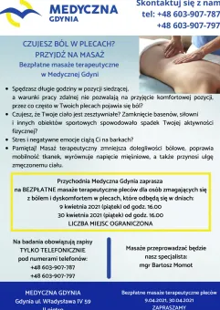 Bezpłatne masaże terapeutyczne pleców w Medycznej Gdyni