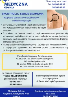 Bezpłatne badania dermatoskopowe w Medycznej Gdyni