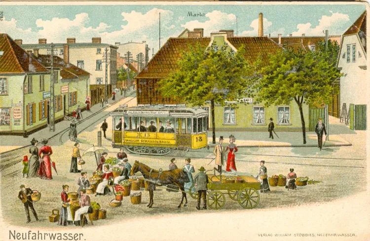 Na wystawie będzie można też zobaczyć zakupione w ubiegłym roku pocztówki, jak ta z 1900 roku, prezentująca rynek w Nowym Porcie.