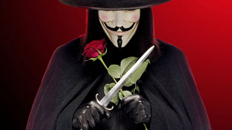 Postać V - anonimowego buntownika, bohatera "V jak Vendetta". Grafika wzorowana na komiksie Davida Lloyda.