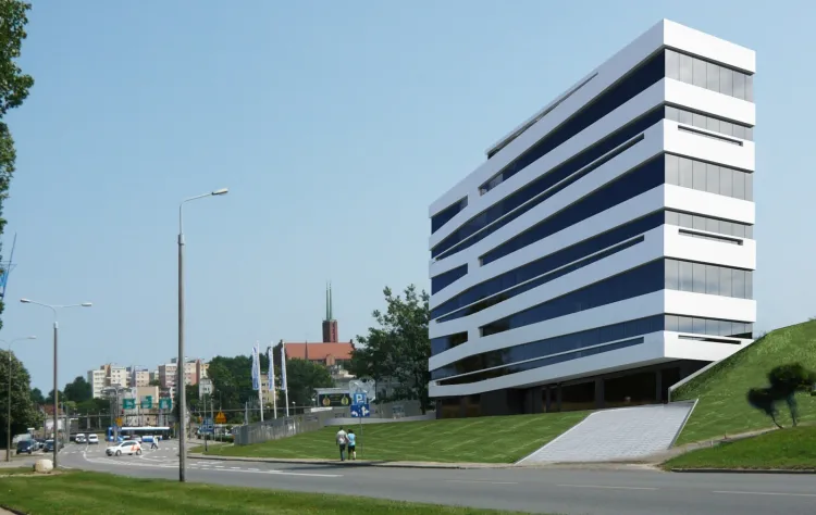 Elewacja budynku przy Kieleckiej wykończona będzie szkłem i białym tynkiem. 