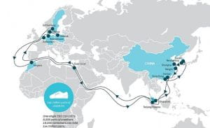 Trasa rejsu, jaki właśnie odbywa Maersk Mc-Kinney M&#248;ller. 15 lipca wypłynął z koreańskiego Busan, 21 sierpnia zawinie do portu w Gdańsku.