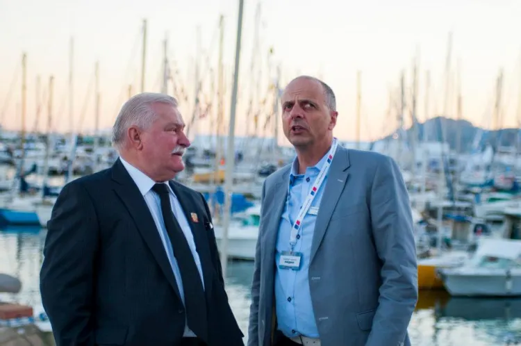 Lech Wałęsa już w ubiegłym roku pojawił sią na jubileuszowej imprezie Sunreef Yachts w Cannes. Na zdjęciu z szefem firmy Francisem Lappem.