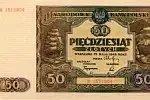 Polskie banknoty wprowadzone do obiegu w różnych miesiącach 1946 roku.