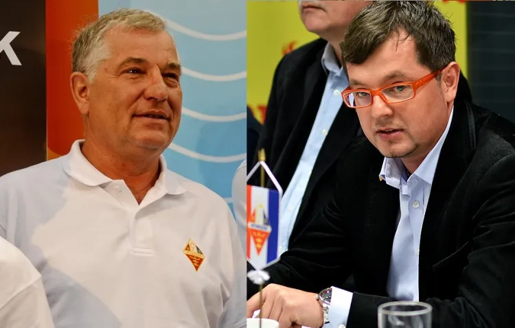 Maciej Polny (z prawej) wciąż ma poparcie w GKŻ Wybrzeże. Taki stan rzeczy nie podoba się Tadeuszowi Zdunkowi (z lewej), prezesowi stowarzyszenia, które jest właścicielem spółki zarządzającej ligowym zespołem żużlowym w Gdańsku.