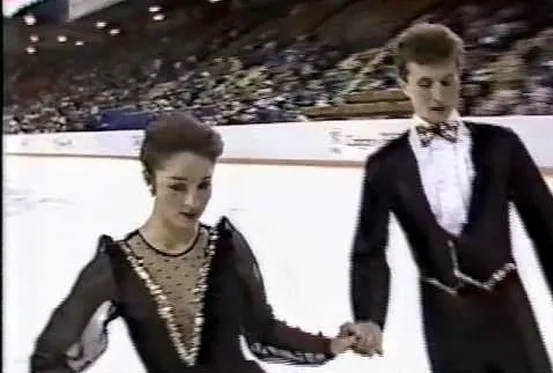 Honorata Górna i Andrzej Dostatni (Stoczniowiec Gdańsk) podczas igrzysk olimpijskich w Calgary w 1988 roku. 