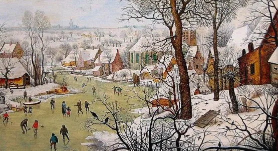 "Pejzaż zimowy z łyżwiarzami i pułapką na ptaki", Pietera Brueghela młodszego.  Z kolekcji Brukenthal National Museum w Sibiu.