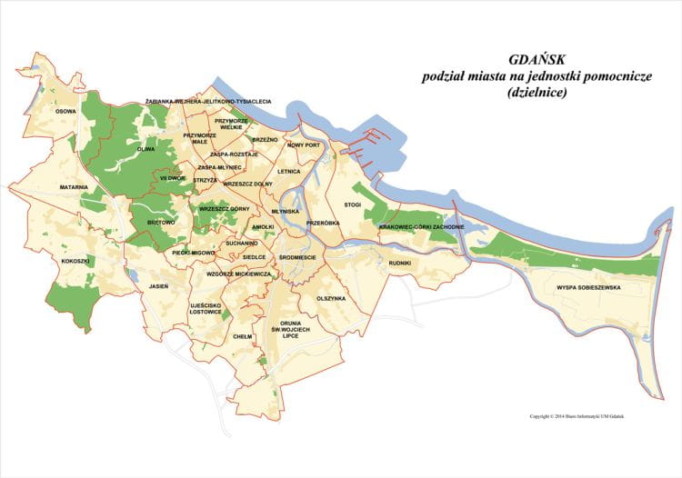 Gdańsk podzielony jest w sumie na 34 dzielnice. Nie wszystkie mają jednostki pomocnicze. 