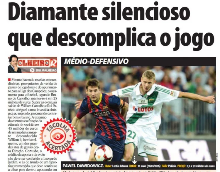 Portugalskie media nazwały Pawła Dawidowicza "diamentem". Nikt nie ma jednak wątpliwości, że angaż w Benfice nie będzie dla niego od razu oznaczał dołączenia do pierwszej drużyny.