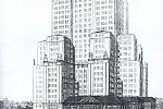 Jeden z projektów wieżowców z 1920 roku autorstwa Bruno Barha, który miał powstać przy Okopowej. Miały się w nim mieścić wszystkie gdańskie urzędy, by dotychczasowe zajmowane budynki zwolnić na mieszkania.