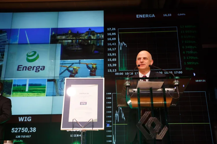 W 2013 roku Energa przeprowadziła największą od ponad dwóch lat ofertę publiczną sprzedaży akcji na Giełdzie Papierów Wartościowych w Warszawie. Na zdjęciu Mirosław Bieliński, prezes Grupy Energa podczas debiutu na GPW.