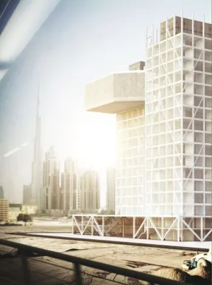 Lokalizacja projektu zapewnia bliskość centrum Dubaju. W tle widoczny Burdż Chalifa - najwyższy wieżowiec na świecie - wysokości 829 m. 