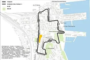 Możliwy przebieg ulicznego toru wyścigów Formuły 1 w Gdyni.