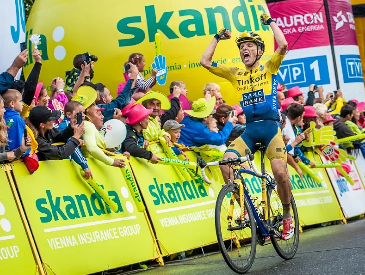 Rafał Majka po raz drugi wniósł ręce w powietrze po zwycięstwie na etapie Tour de Pologne 2014. Czy tak samo będzie cieszył się w sobotę?