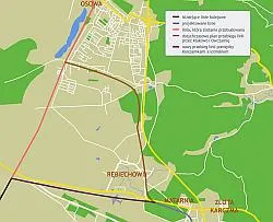 Planowany przebieg Kolei Metropolitalnej w okolicach portu lotniczego w Rębiechowie.