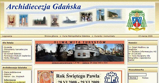 Strona Archidiecezji Gdańskiej teoretycznie zaprasza turystów do Oliwy...