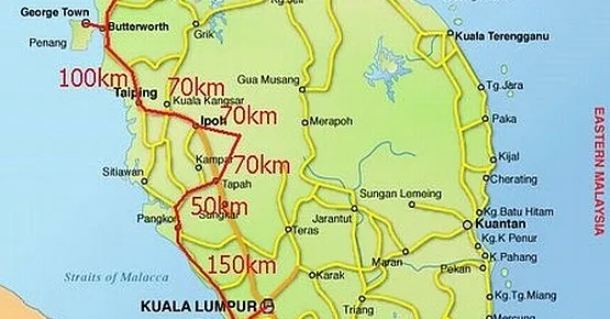 Fragment  trasy Magdy i Mateusza na rowerach po Malezji