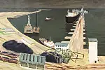 Obraz Port Północny już pracuje z 1974 r. autorstwa Józefa Łakomiaka.