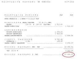 Kalkulacja naprawy uszkodzonego Forda Mondeo.