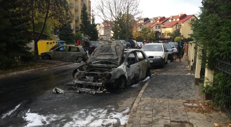 Skutki podpalenia na ul. Raciborskiego w Gdańsku w październiku. Spłonęło wtedy siedem samochodów.