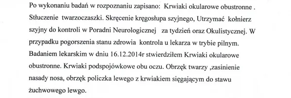 Fragment protokołu z obdukcji lekarskiej pana Dariusza.