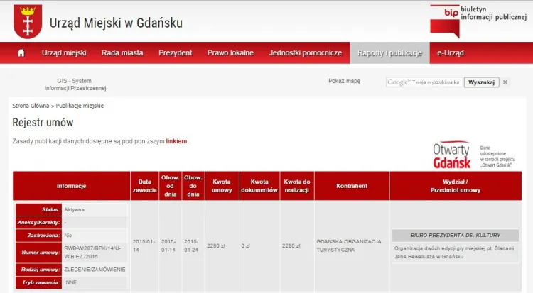 Na stronie gdańskiego magistratu można od kilku dni śledzić, z kim i jak wysokie umowy zawiera Gdańsk. 