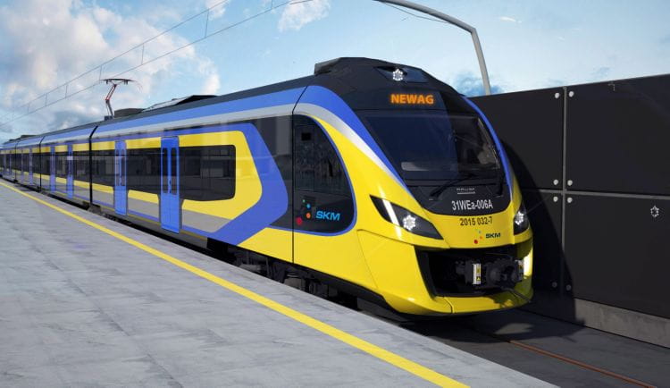 Tak będą wyglądały nowe pociągi SKM, które zbuduje Newag. Kolor ze stalowego na żółty zmieni tylko obszar małego prostokąta - znajdzie się tam logo SKM i numery pojazdu.
