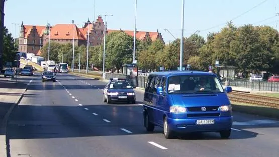 Zablokowane drogi w centrum Gdańska w dniu 1 września 2009 r.