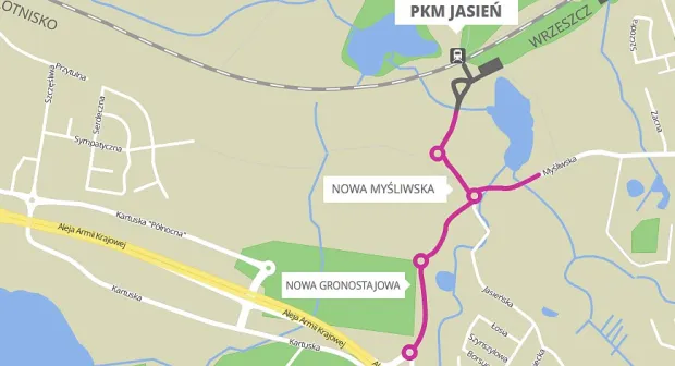 Nowy układ drogowy w rejonie PKM Jasień, z którego skorzystają także autobusy.