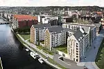 Nowe budynki w kształcie spichlerzy nad Motławą, tym razem budowane przez firmę Dekpol, będą kontynuacją ciągu istniejącej zabudowy osiedla Aura Island.