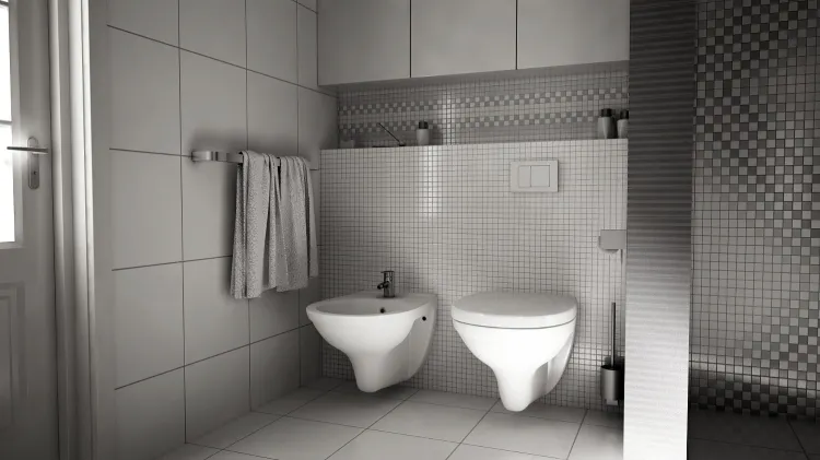 Jeśli planujemy obok toalety umieścić także bidet urządzenia zawisnąć mogą na jednym stelażu. 