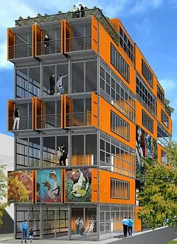 Z kontenerów można stawiać wielorodzinne budynki mieszkalne ("City center Lofts" w Salt Lake City w Stanach Zjednoczonych)...