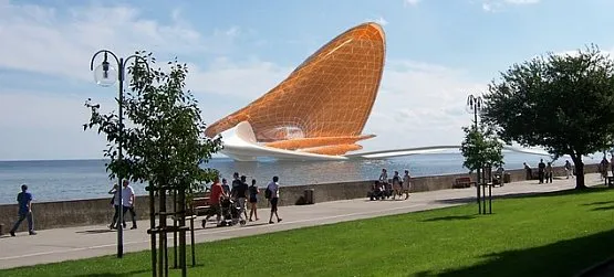Czy 100-metrowy konstrukcja w kształcie żagla ma szanse wzbić się kiedyś nad lustro Zatoki Gdańskiej? Jej twórca nie ukrywa, że to wyłącznie projekt koncepcyjny i nawet nie zastanawiał się nad kosztami budowy.