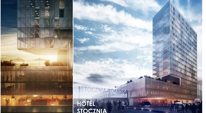 Wizualizacja hotelu przy historycznej bramie Stoczni Gdańskiej, prezentowana na stronie sopockiego biura architektonicznego.