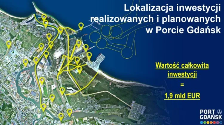 Lokalizacja inwestycji realizowanych i planowanych w gdańskim porcie. 