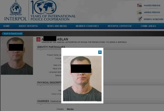 Według Interpolu Asłan A. poszukiwany jest za morderstwo dokonane w Kaliningradzie.