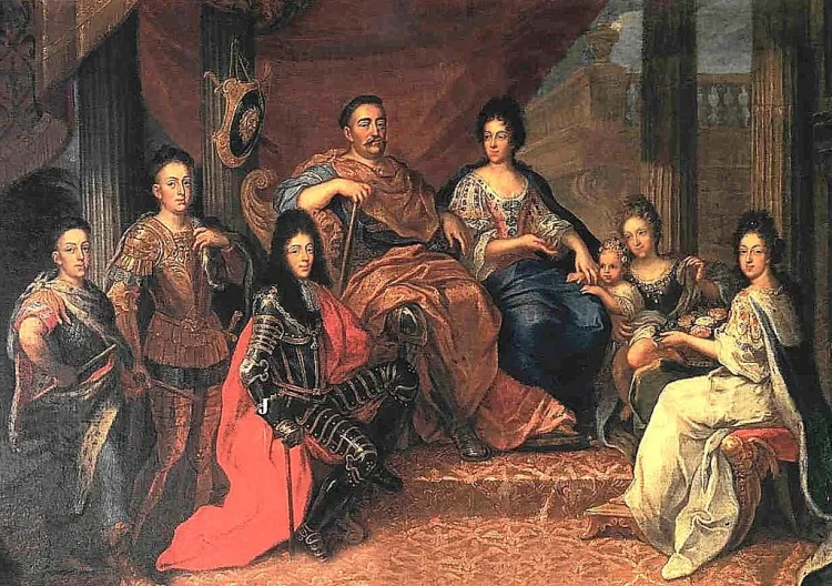 Jan III Sobieski z żoną Marią Kazimierą d'Arquien oraz dziećmi. Obraz Henriego Gascara.