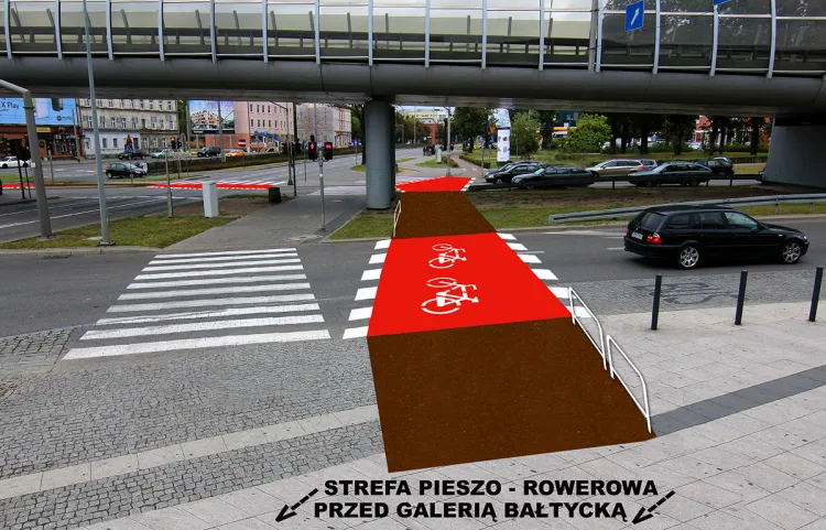 Propozycja wyprostowania drogi rowerowej przy Galerii Bałtyckiej.