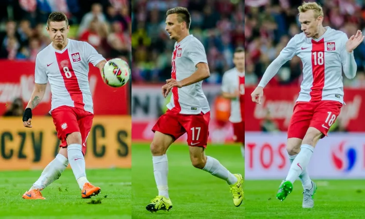 Na zdjęciu od prawej: Sebastian Mila, Sławomir Peszko i Ariel Borysiuk zapisali się w historii Lechii. Nigdy wcześniej trzech gdańskich piłkarzy nie grało równocześnie w meczu reprezentacji Polski. 