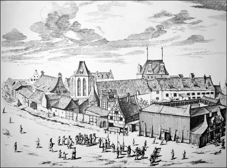Na słynnej rycinie Gdańska z 1687 roku z książki Reinholda Curickego "Der Stadt Dantzigk" po prawej stronie widać Szkołę Fechtunku, gdzie oprócz szermierki organizowano m.in. występy angielskich trup teatralnych grających sztuki Williama Szekspira. 