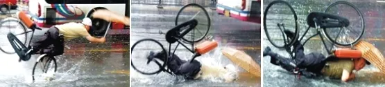 Jazda na rowerze z parasolem z pewnością nie uchroni Was przed deszczem !