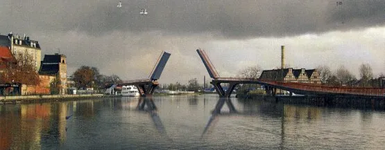 Elegancka kładka dla pieszych czy most do przerzucania pancernych dywizji? Przygotowany na zlecenie miasta projekt kładki jest wysublimowany niczym saperski most pontonowy.