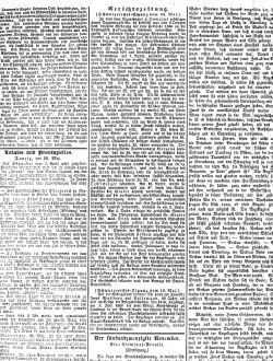 Fragment gdańskiej gazety z 1861 r., w której opisano spór między sąsiadami przy Tagnetergasse 10. Historię opisuje środkowa kolumna tekstu.