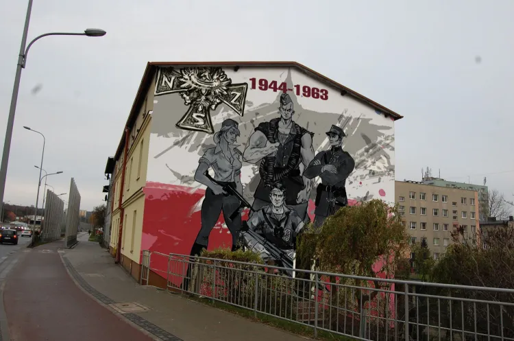 Wizualizacja muralu poświęconego Żołnierzom Wyklętym, który powstanie wiosną na ścianie domu przy ul. Partyzantów 85.