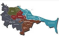 Mapa oznakowania poszczególnych dzielnic w Systemie Informacji Miejskiej.
